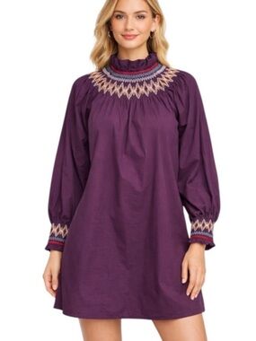 Tuckernuck Pomander Place Wrenley Smocked Dress S Plum Embroidered Ruffle
